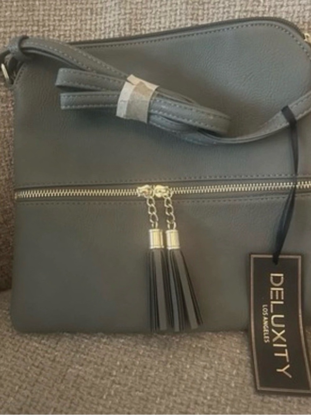 Deluxity Gray Tassel Crossbody Bag